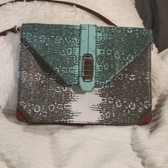 Rebecca Minkoff Adjustable Strap multicolored purse W turn Closure 11x8.5 - Picture 7 of 14